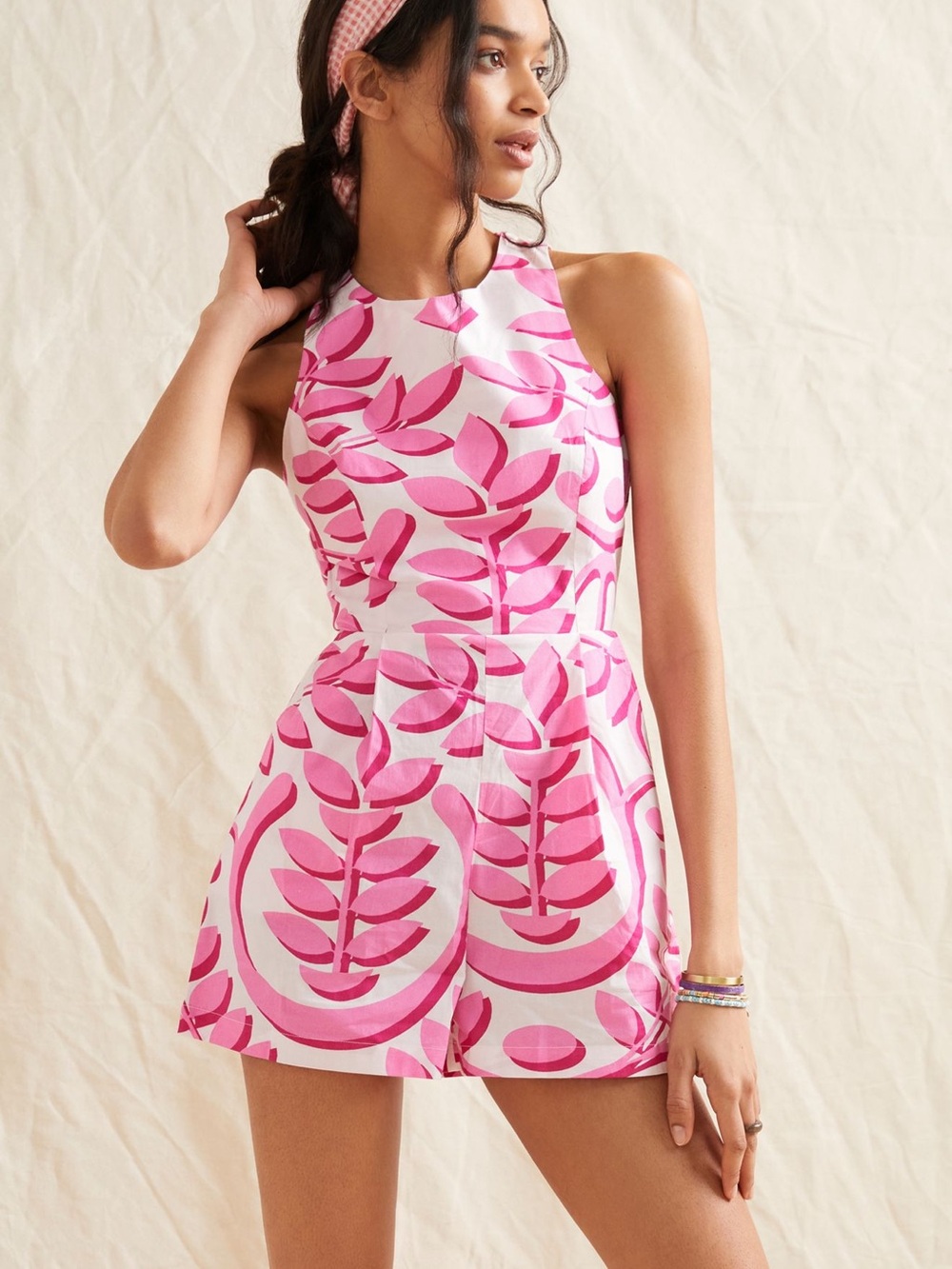 Anthropologie Porridge Rosy Cut-Out Floral Paisley Pink White Romper - Picture 3 of 4